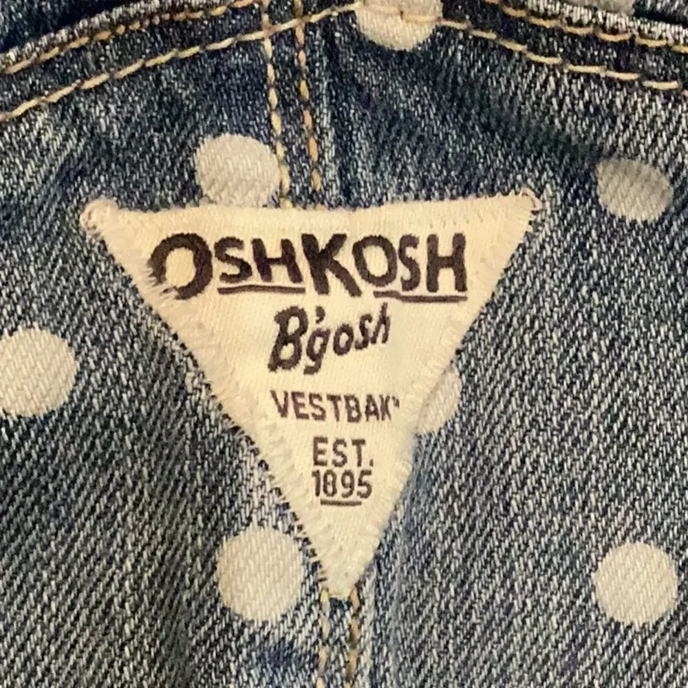 Oshkosh Polka Dot Overalls 3T Blue Denim Bibbed White Circles Tie Belt Vestbak